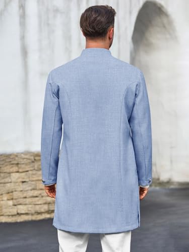 Runcati Mens Kurta Coats Indian Mandarin Collar Attire Ethnic Outfits Wedding Festive Party Clothing Casual Kaftan Robe - color: Light Blue, size: Medium