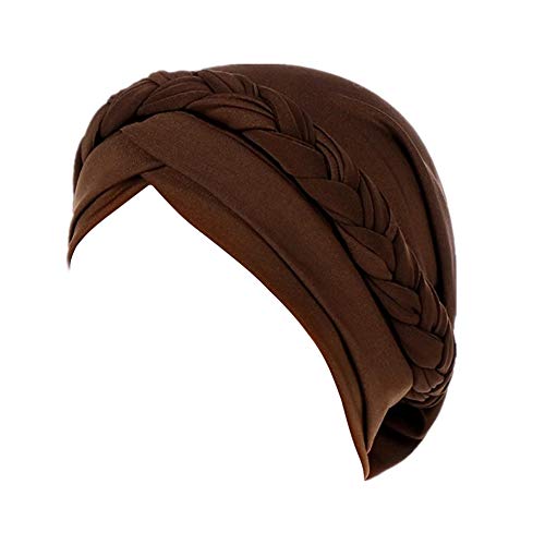 Fxhixiy Silky Braid Turban Cap for Women Cancer Chemo Beanie Hijab Headwear - color: Coffee