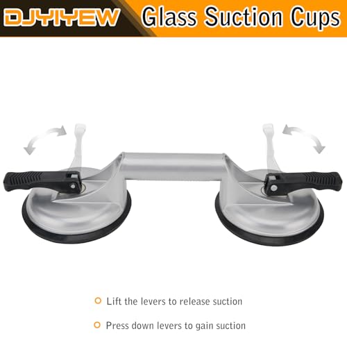 Heavy Duty Suction Cups - Aluminum Vacuum Handle Glass & Tile Lifter - Ergonomic, Reliable Suction for Lifting Large Glass, Tile, Marble, Floor, Dent Puller (2 Pack Silver) - color: Silver