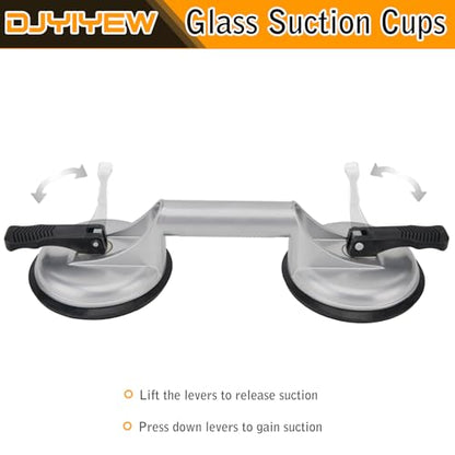 Heavy Duty Suction Cups - Aluminum Vacuum Handle Glass & Tile Lifter - Ergonomic, Reliable Suction for Lifting Large Glass, Tile, Marble, Floor, Dent Puller (2 Pack Silver) - color: Silver