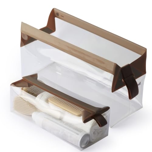 Cadence Parcel - Clear Travel Kit with Zipperless Magnetic Closure - Chestnut, Extra Large - Durable, Leak-Resistant and TSA Approved Toiletry Bag - Modular Organization - Recycled TPU (4 Qt) - color: Chestnut, size: Extra Large