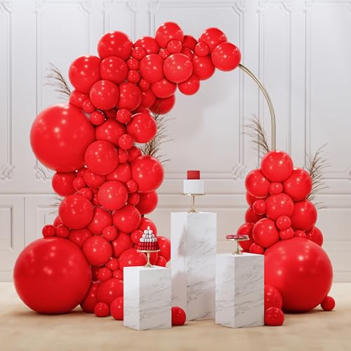 PartyWoo Red Balloons 128 pcs Different Sizes of 18 12 10 5 Inch Red Balloon Arch Kit Garland for Birthday Graduation Bachelorette Citizenship Anniversary Cherry Casino Theme Party Decorations Red-Y57 - color: Red-y57
