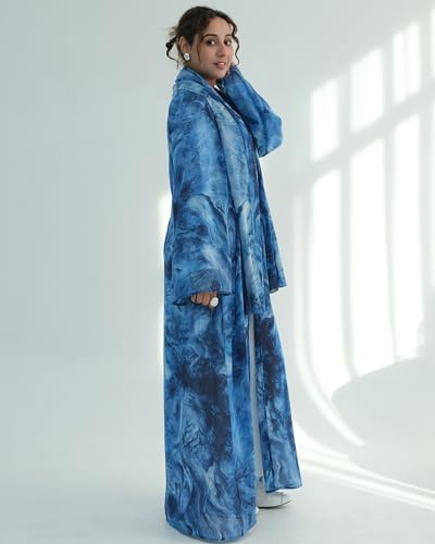 Modest Cardigan Set Women Muslim Dress with Soft Hijab Scarf Islamic Outfits Open Abaya For Eid, Ramadan, Umrah, Hajj - color: Blue, size: S(52)