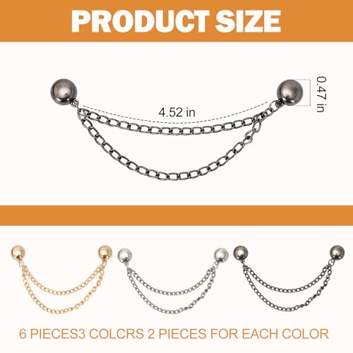 6Pcs Magnetic Clothing Pins with Chain, Strong Metal Magnet Clips for Hijab Hem, Shirt Sleeves, Pants Legs & Fabric Fixing