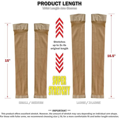 Premium Women's Golf Sheer Arm Sleeves (40D) MADE IN KOREA [SKIN TIGHT] UV‑Protective, Cooling, Quick Dry - color: Sheer Natural [Wrist Length], size: Small to Medium