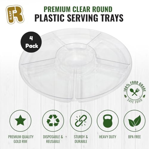 R-kay 4 Pack, 6 Sectional Clear Plastic Serving Trays For Party - Heavy Duty Party Trays For Serving Food - 12 Inch Trays And Platters - Veggie Tray Platter/Divided Serving Tray - color: Clear