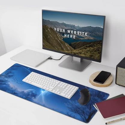 XXL Gaming Mouse Pad 35.4x15.7 Inch, Large Extended Desk Mat | Mousepad with Blue Meteor Design, Non-Slip Rubber Base, Water-Resistant Surface and Stitched Edges for Gaming, Office & Home - color: Blue Meteor