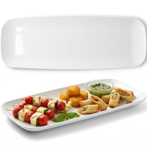Rectangle White Serving Tray (2-Pack) - 17.5" Disposable Serving Platter for Appetizer, Fruits & Serving Dishes | Perfect Plastic Tray for Party Serveware - style: White