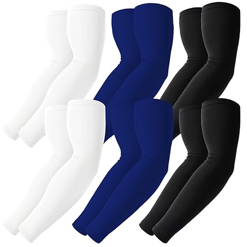 BHYTAKI Cooling Compression Arm Sleeves for Men Women,UPF50 UV Sun Protection Sleeves for Work Sport Tattoo Cover Up - color: 2 Black+2 White+2 Navy Blue