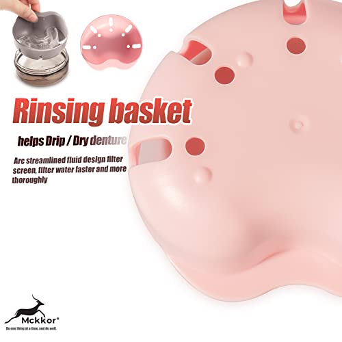 Denture Case, Definitely No-Leak Denture Bath Box for Traveling Perfectly, Denture Cup with Strainer & Mirror(Pink) - color: Pink