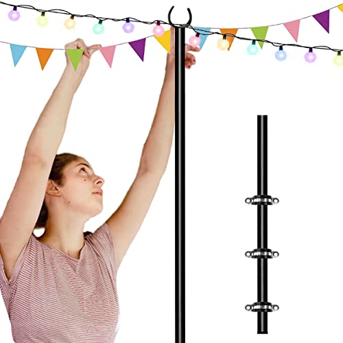 10ft String Light Pole for Deck Fence, Light Pole for Outdoor String Light, Perfect for Garden, Backyard, and Patio Lighting Stand for Parties, Wedding - Matte Black Finish - 1 Pack - style: 1 Pole for Deck Fence