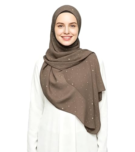 Lina & Lily Sparkle Shimmer Gold Glitter Women's Chiffon Hijab Head Scarf Shawl Wrap Lightweight - color: Khaki