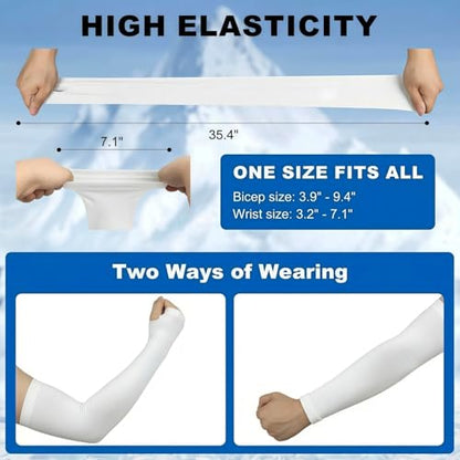 Cooling Arm Sleeves with Thumb Hole for Men & Women, UV Sun Protection Compression Sleeves for Outdoor - color: White