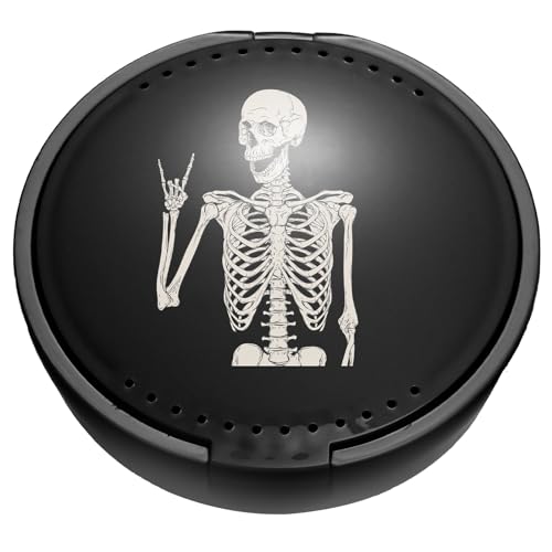 Retainer Case, Denture & Mouth Guard Orthodontic Aligner Case With Mirror & Ventilation, Black Skull - color: Black Skull