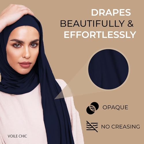 Slip-on Instant Premium Jersey Hijab Head Scarf Wrap for Muslim Women Made in Turkey - color: Navy Blue, size: Pack of 1