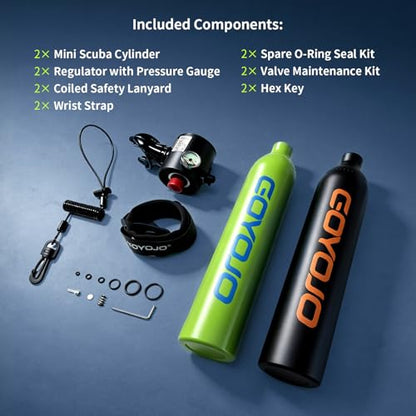 GOYOJO Mini Scuba Tank, Portable Diving Lung Air Tank with DOT Certified | Refillable Emergency Backup Pony Bottle for Snorkeling, Underwater Breathing, Training - color: 0.5L Black & Green