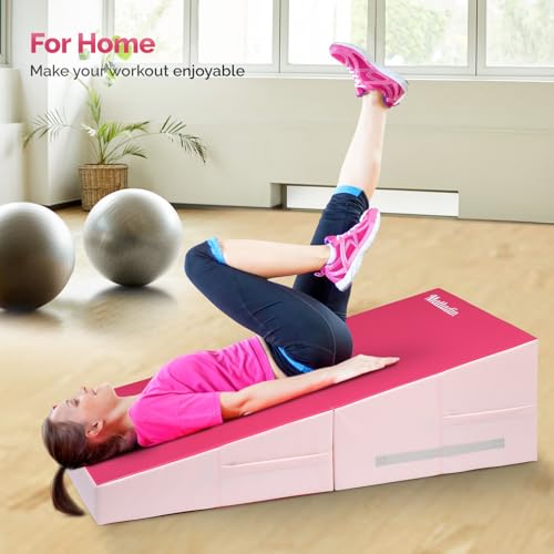 Matladin 48"x24"x14" Tumbling Mat - Folding Gymnastics Cheese Wedge Mat for Kids, Girls Home Training - color: Pink,Mist Pink