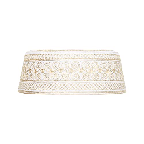 Mens Muslim Hat Islamic Prayer Cap, Muslim Eid Prayer Embroidered Kufi Fat Ramadan Mosque Arab Indian Prayer Cap - color: Gold