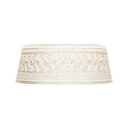 Mens Muslim Hat Islamic Prayer Cap, Muslim Eid Prayer Embroidered Kufi Fat Ramadan Mosque Arab Indian Prayer Cap - color: Gold