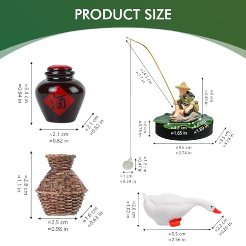 1 Set Floating Aquarium Decor Exquisite Resin Floating Fish Tank Decor with Fisherman, Fishing Rod, Mini Wine Jar, Mini Fish Basket, Duck, for Aquarium Decoration Accessories