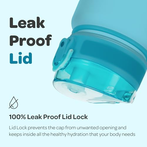 Hydracy 타임 마커 및 과일 인퓨저가 있는 물병 - BPA 프리 - 502.8ml(17온스) | 샘 방지 체육관 병, 마실 시간이 있고 땀이 나지 않는 슬리브 - 피트니스 스포츠 및 야외 활동에 이상적입니다 - color: 아쿠아 블루, size: 17온스