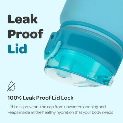 Hydracy 타임 마커 및 과일 인퓨저가 있는 물병 - BPA 프리 - 502.8ml(17온스) | 샘 방지 체육관 병, 마실 시간이 있고 땀이 나지 않는 슬리브 - 피트니스 스포츠 및 야외 활동에 이상적입니다 - color: 아쿠아 블루, size: 17온스
