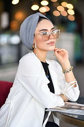 para life Knot Turbans for Women, Breathable Instant Turban|Standard Size Cotton|Pre-tied Scarf, Hijab Cap&Undercap - color: Grey