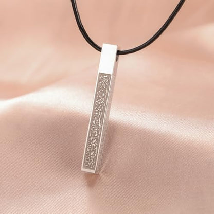 VASSAGO Islamic Ayatul Kursi Necklace for Women Men Stainless Steel/Leather Chain Muslim Allah Arabic 3D Bar Pendant Islam Eid Ramadan Gift Jewelry - color: Islamic Leather Necklace
