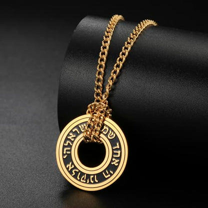 TEAMER Shema Yisrael Necklace Jewish Prayer Hear O Necklace Stainless Steel Hebrew Pendant Religious Vintage Jewelry for Men Women - style: Gold Chain
