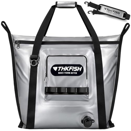 THKFISH Insulated Fish Cooler Bag, Fish Kill Bag for Caught Fish | 40x16in/25x17.5in Portable Waterproof Insulated Fish Bag Keeps Ice for 24 Hours - color: Silver --25x17.5x8.6"