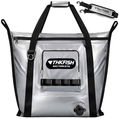 THKFISH Insulated Fish Cooler Bag, Fish Kill Bag for Caught Fish | 40x16in/25x17.5in Portable Waterproof Insulated Fish Bag Keeps Ice for 24 Hours - color: Silver --25x17.5x8.6"