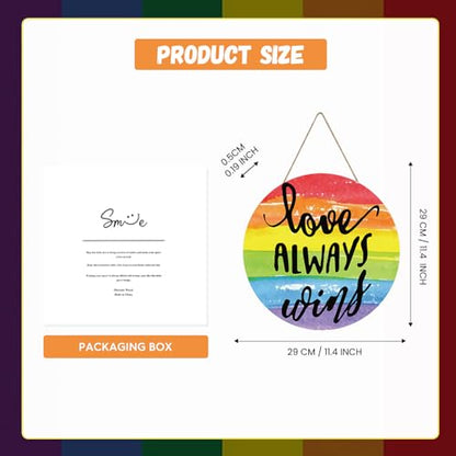 Smile Pride Month Love Always Wins Round Wooden Door Sign Rainbow Indoor & Outdoor Decorative Plaque LGBTQ+ Home, Porch & Patio Decor Gay Pride - style: Rainbow LGBT