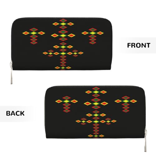 Ethiopian Cross PU Leather Long Wallet for Women Men, Zipper Clutch Wallet RFID Card Holder Organizer - color: Ethiopian Cross4