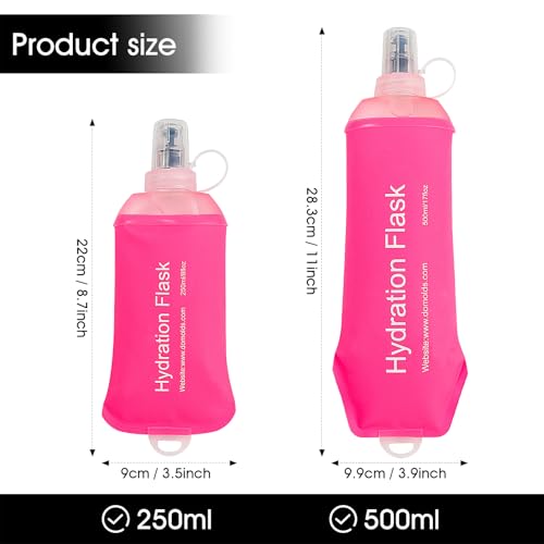 GUYI GYGYL Soft Flask, TPU Collapsible Soft Water Bottle for Hydration Pack, Running Vest, Leak-Proof Folding Water Bottle for Hiking Cycling Climbing Jogging-250ml Pink - color: 250ml Pink