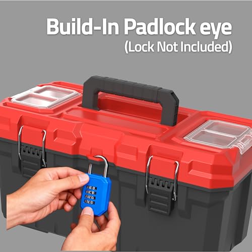 Tools Box, Deep Lockable Toolbox, 18.7 * 9.9 * 9.3" Durable Tool Boxes Storage, with Removable Inner Tray