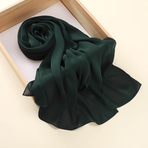 Premium Long Crinkle Chiffon Hijab Scarf for Women, Very Soft Muslim Head Scarfs - color: Dark Green