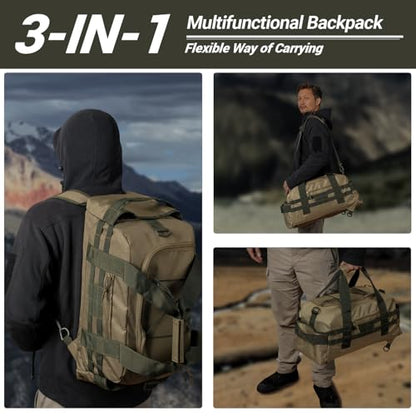 Hannibal Tactical 35L Large Duffle Bag, 3-in-1 Tactical Backpack MOLLE Pack for Sports/Gym/Outdoor, Coyote with Olive - color: Coyote with Olive