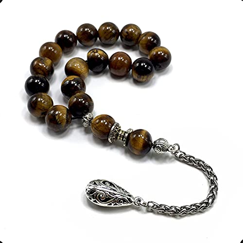 Design -Relaxing Stress Relief Big Beads Prayer Beads, Worry Beads, EFE Tesbih, Maskot Tesbih, Tasbih, Rosary (Relaxing Beads -12mm-17 Tiger Eye Natural Stone Beads)) - color: Relaxing Beads -12mm-17 Tiger Eye Natural Stone Beads)