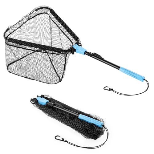 Calamus Triangle Fishing Net with Non-Slip Elastomer Handle | Lightweight & Strong, Foldable Landing Net, Elastic Lanyard and Belt Clip, UV-resistant Mesh, Fishing Gear for Men - style: 31" Full - Floating Net (Fixed Pole)