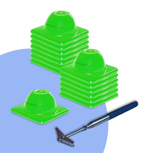 Versatyle Agility Training Cones Set with Retractable Cone Pickup Stick, 12 Green 2in Cones and 40in Cone Picker for Sports, Soccer, Football, Basketball, Motorcycle and Traffic Training