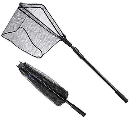 SANLIKE Collapsible Telescopic Fishing Net Rubber Coated Salt/Freshwater | Rubber coated net, fiberglass pole, non-slip rubber handle, various telescopic sizes, one-click storage - color: Black, size: Medium