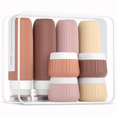 Mrsdry 여행용 병 - 8팩, TSA 승인 85g(3온스) 여행용 용기, 세면 용품용, 투명 가방, 누출 방지 실리콘 스퀴즈 가능 에센셜 병 - color: 붉은 토양, size: Bottle 3oz Jars 1oz
