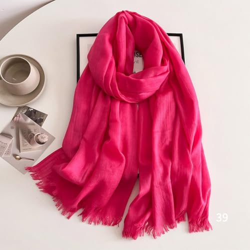 Solid color cotton and linen scarf, wrinkled all season versatile long sunscreen fashionable shawl - color: Deep Plum Red
