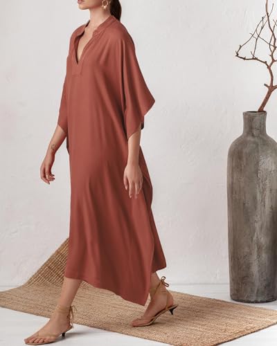 Bsubseach Women Kaftan Dresses Caftan Maxi Dress Swimsuit Cover Up Moomoo - color: B-orange Red