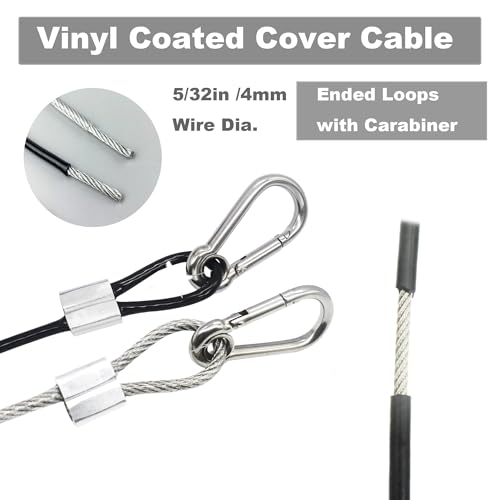 5pcs 24 inch Vinyl Cover Coated Stainless Steel Wire Rope Lanyard Cable Tether Safety Strap with Hooks and 2 Loops (4mm Thickness), Clear - color: 5pcs_Clear, size: 24"/60cm