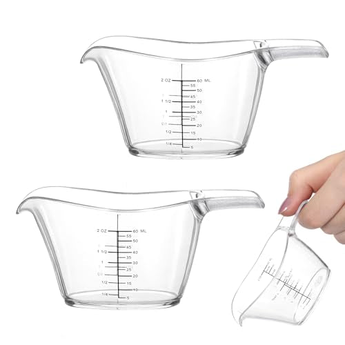 2 Pack Small Measuring Cup 2 oz/60ml Mini Measuring Cup Clear 2oz Measurings Cups for Kitchen Laundry DIY Beauty Mixing with tsp/Tbsp/oz/ml Markings
