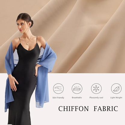 Shawls and Wraps for Evening Dresses Sheer Chiffon Women Elegant Soft Silky Wraps Wedding Bridal Scarf - color: Dusty Blue, size: 79*18‘’