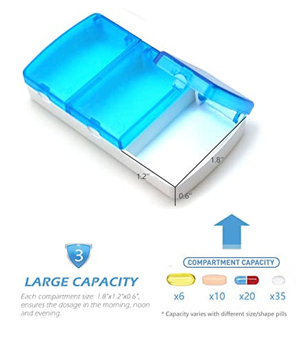 VOFOON Small Pill Organizer 3 Times a Day Daily 2 Pack, Travel Pill Box for Purse Pocket, 3 Compartment Portable Medicine Vitamin Case, Fish Oil Pouch, Supplement Box - size: Small 1 Day x 3 Compartments (Pack of 2)