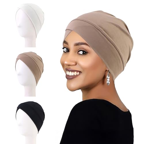 3PCS Hijab Undercap for Women, Muslim Inner Hijab Caps, Chemo Head Scarf Beanie Skull Cover Cap for Women Hair Loss - color: 1