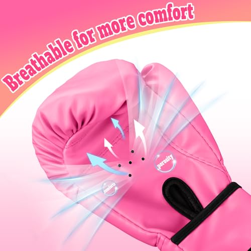 Kids Boxing Gloves for Boys & Girls, Youth Boxing Training Gloves for Kids Age 3 to 9 Years, 4OZ Training Sparring Gloves for Punching Bag Kickboxing Muay Thai MMA - color: Pink
